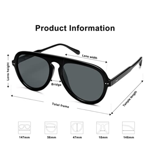 Black Aviator Sunglasses Womens Mens Vintage Plastic Frame Shades New - Picture 4 of 5